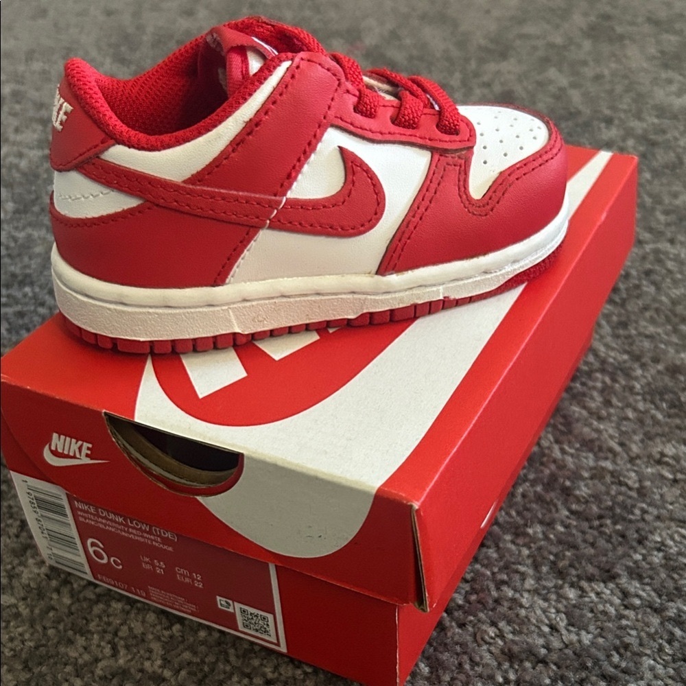 Nike Kids Red and White Dunk Sneakers
